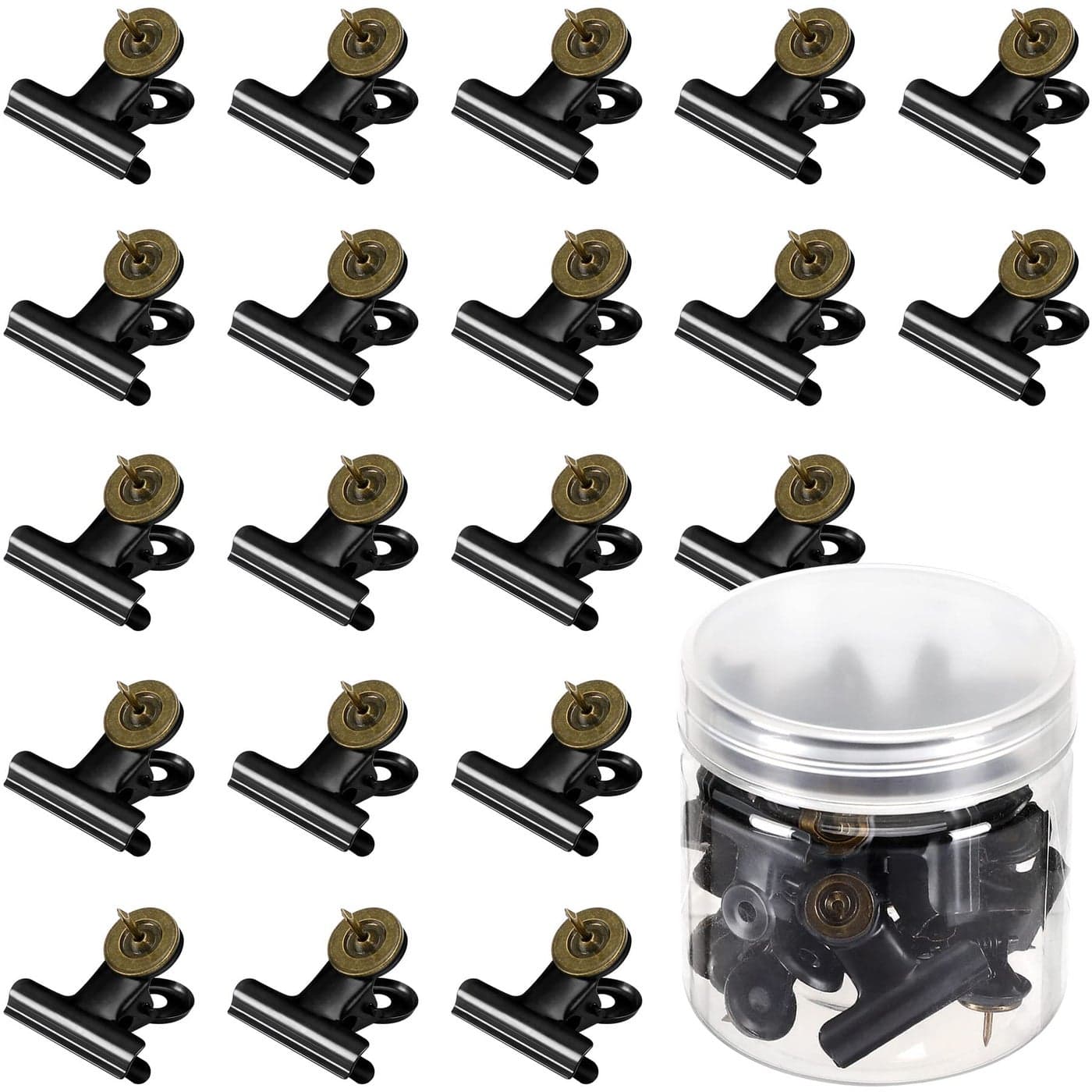 20 Pcs Metal Push Pin Clips 22mm for Bulletin Boards Black Heavy Duty Clips with Pins for Cork Board Decorations Paper Picture Crafts Calendars Artworks for School Office Home Black