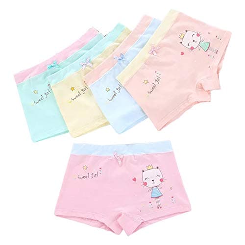 Core Pretty Girls Cotton Underwear with Cat Kitty Print - Soft Breathable Boyshorts for Toddler Girls (Pack of 5), Sweet Comfortable Panties 2T-4T