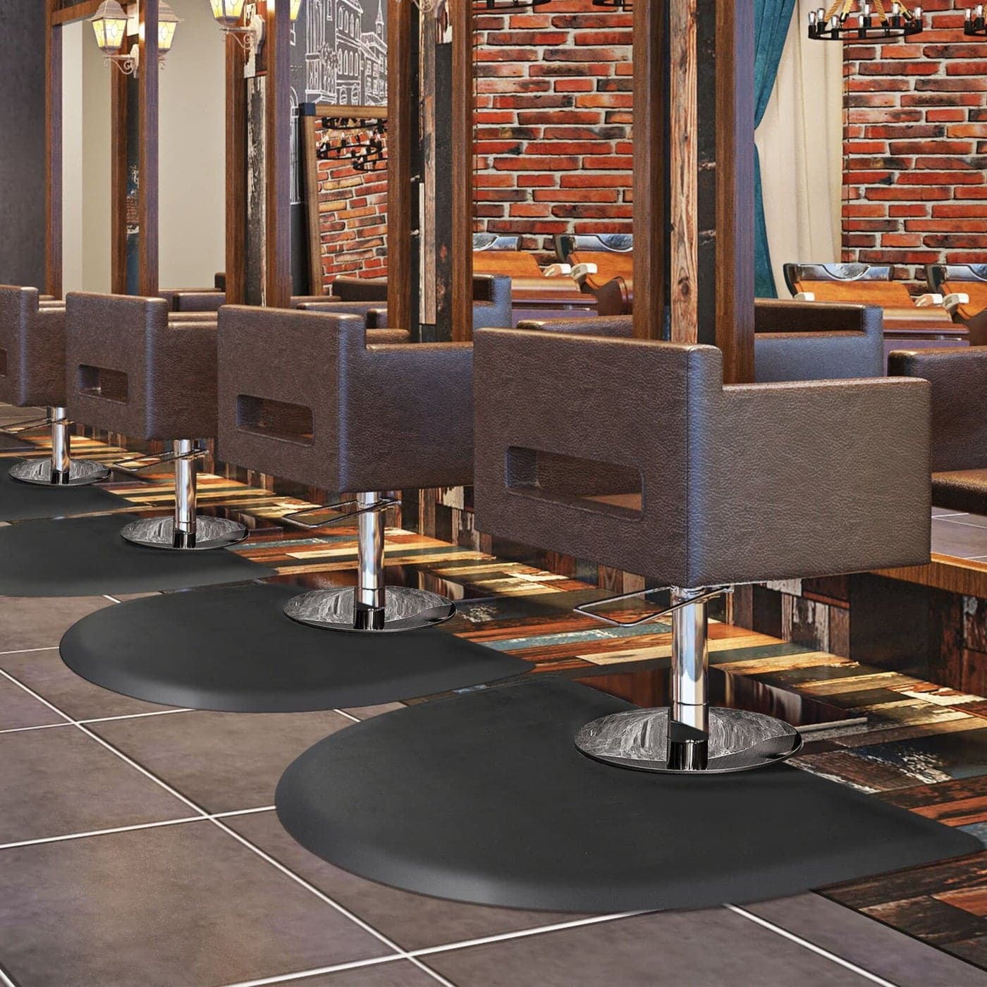 Barber Shop Salon Floor Chair Mat Black Semi Circle Hair Stylist Station Anti Fatigue Mats 3x4 12 Thick