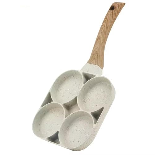 4 Cups Non-Stick Egg Cooker Frying Pan, Aluminium Alloy Fried Egg Cooker, Pancake, Omelette Pan (White)