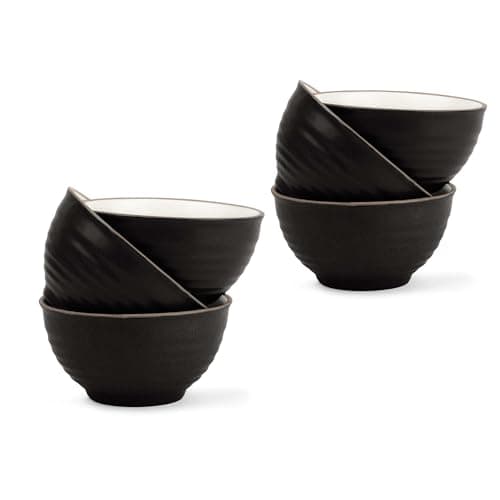 Shay Ceramic Veg Bowls Set of 6 for Dinner, 180ml, Black | Katori Set of 6 | Glossy Finish | Premium Stoneware | Ceramic Bowls Set of 6 | Dessert Bowl Set | Ice Cream Bowls (Japandi Veg Bowl, Black)