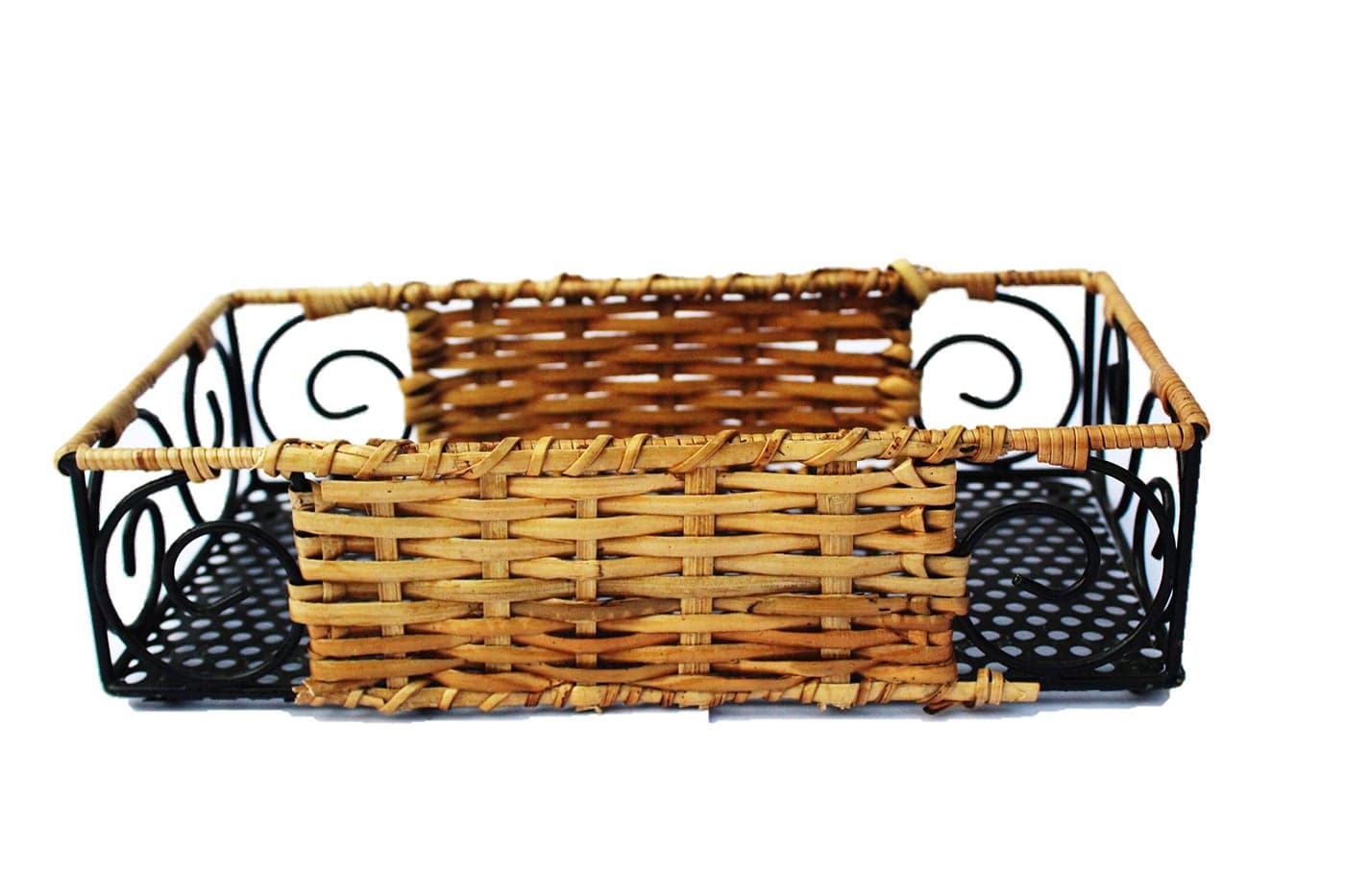 AKWAY Rectangle Wicker Multipurpose Holder Basket | Cane Towel Holder | home decoration (13 L x 6.5 W x 2.5 H INCHES, Brown)
