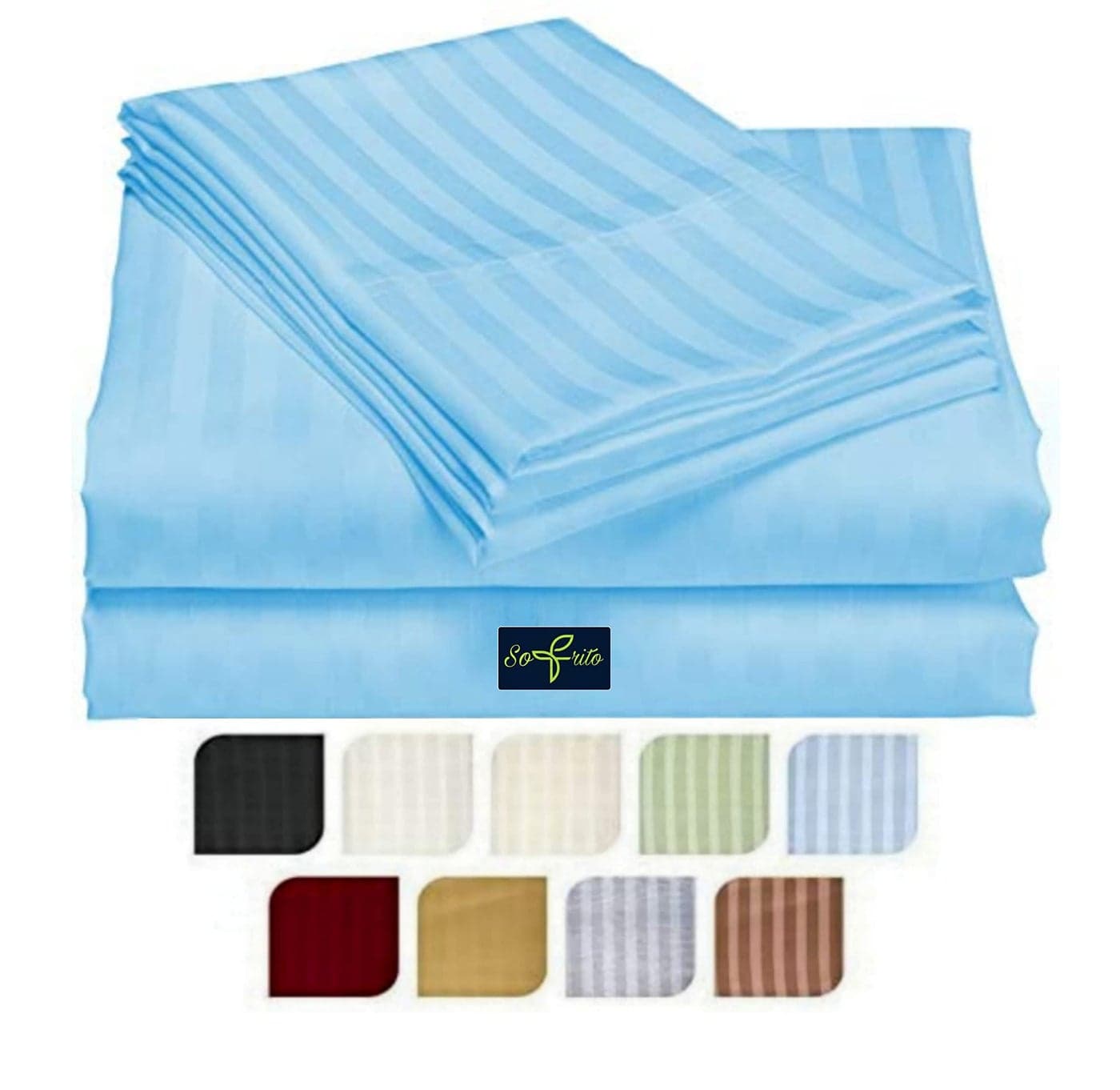 Sofrito Bed Sheet Glace Cotton Striped – 300 TC – King (100"x108") – with 2 Pillow Cover | Ideal for Hospitals, Clinics, Hostels, PGs, Hotels & Guest Houses | Baby Blue