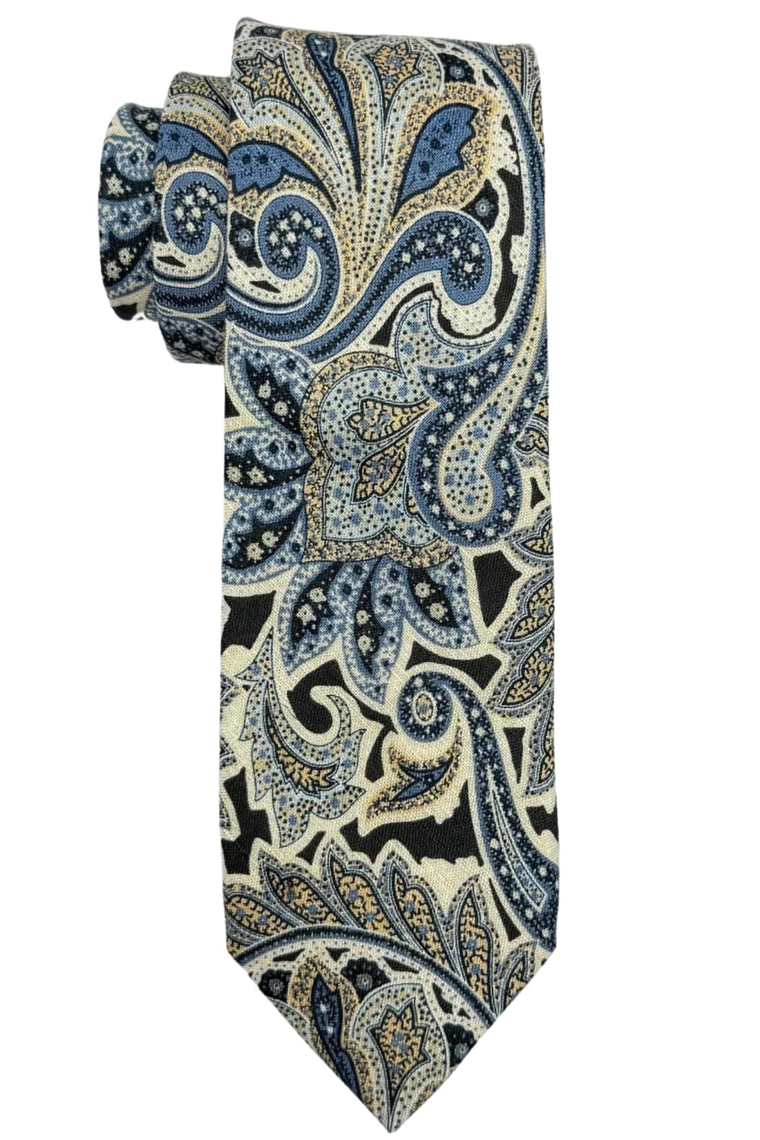 The Tie Hub Beige & Blue Silk Vintage Paisley Necktie For Men