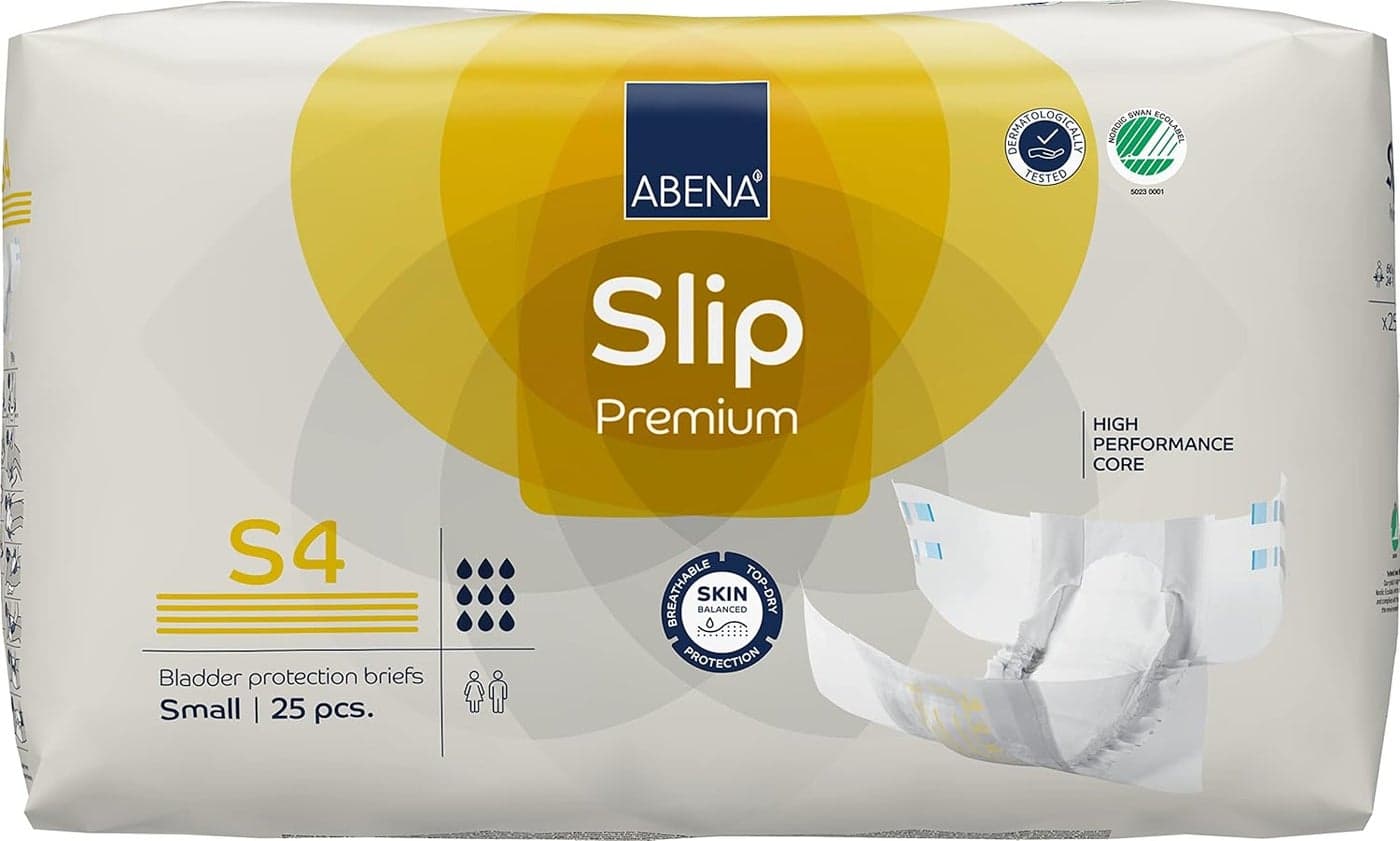 Abena Slip Premium Incontinence Briefs, Level 4, (Small to Extra Large Sizes), Small, 25 Count