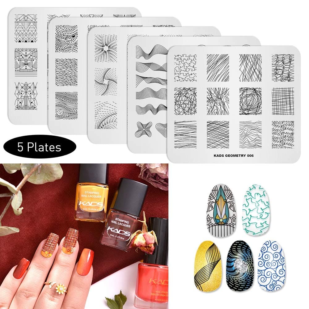 KADS 5PcsSet Nail Template Nail Art Template Decoration Tool Geometry Designer Style Image Plate