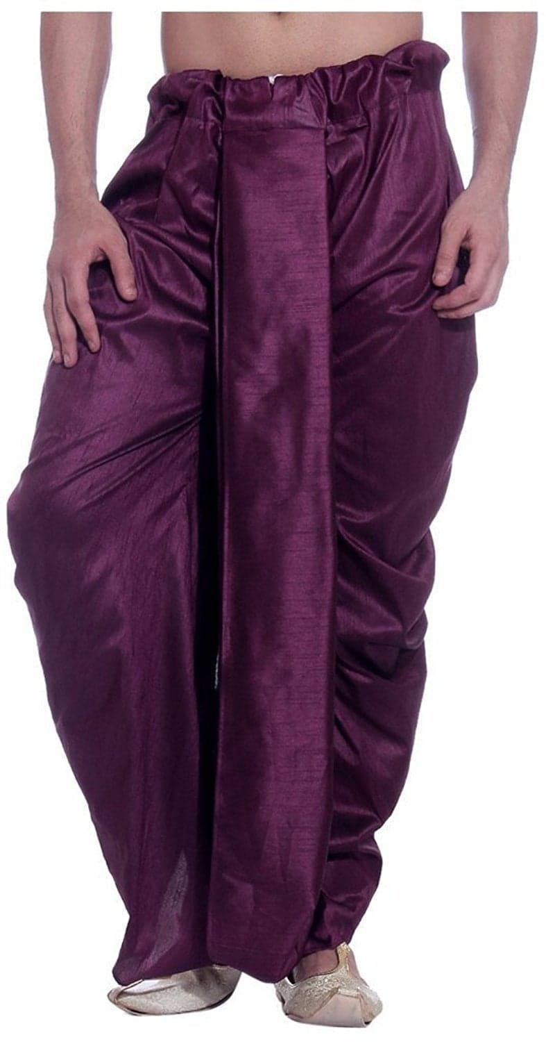 Royal Kurta Men's Art Silk Fine Quality Ready to Wear Free Size Dhoti Pant's Purple