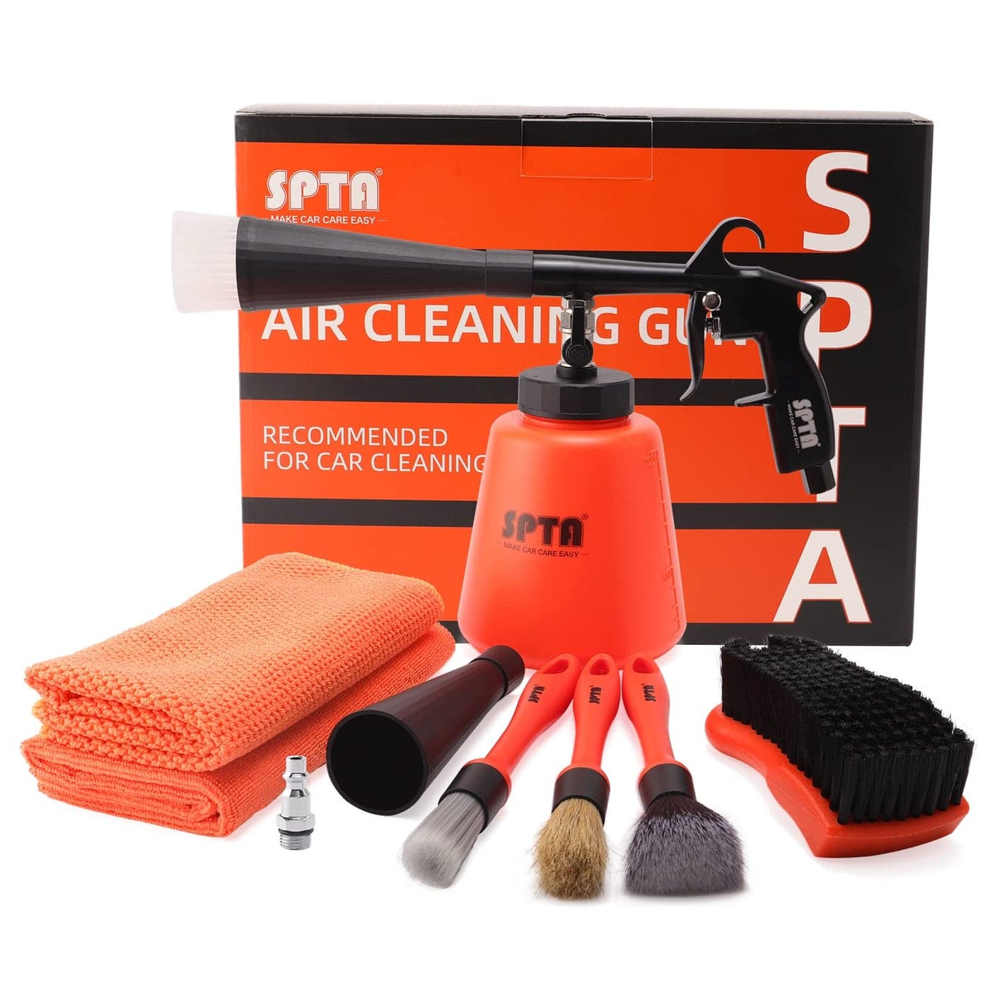 SPTA High Pressure Car Cleaning Gun Cleaning Gun Car Interior Washing Kit Detailing Wash Gun with Metal Spinner for Seat Carpet Roof Dashboard Essential Car Detailing Kit 1L Bottle