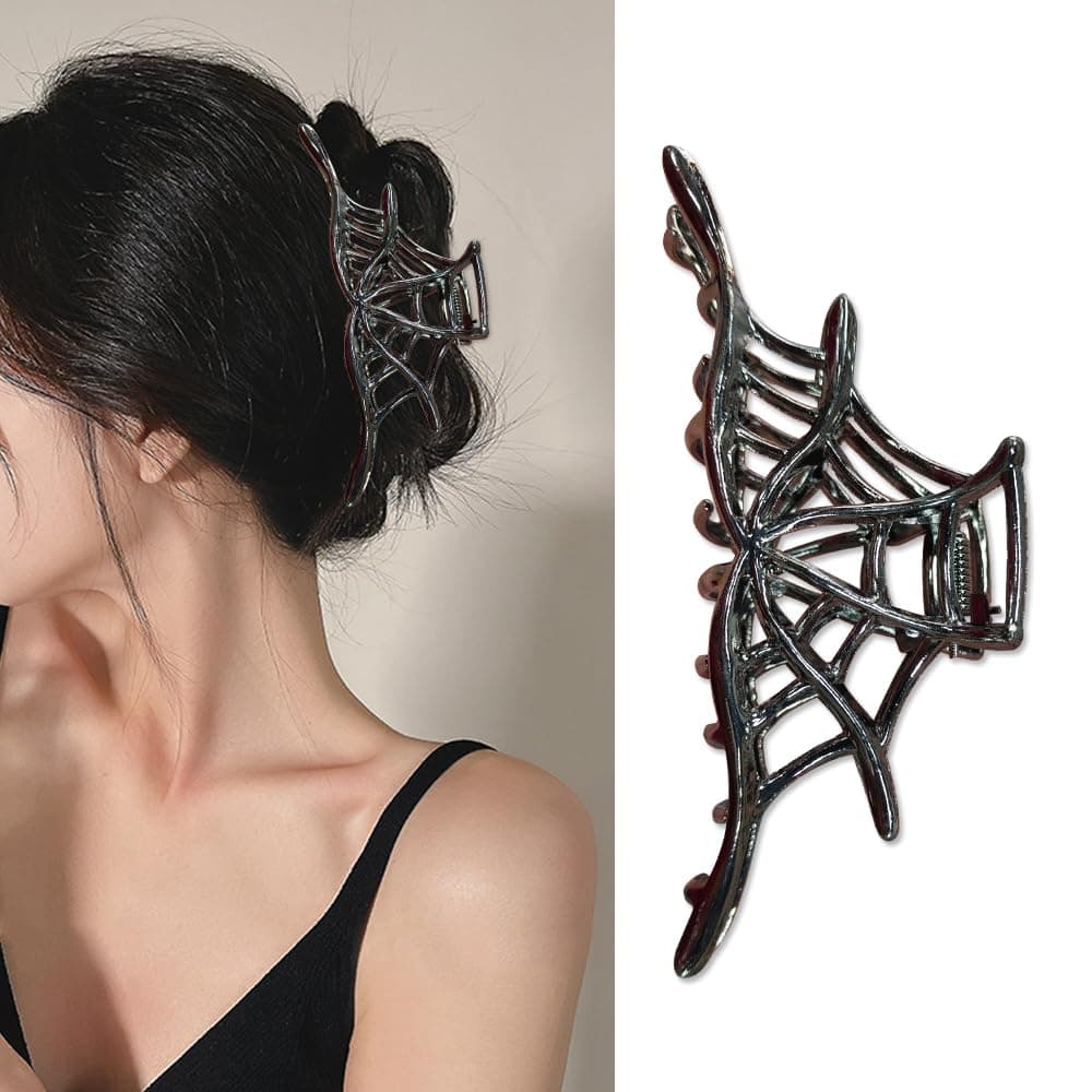 Metal Hair Clips with Spider Web Claw Design Strong Neutral Black Exquisite French Luxury Hair Accessories for Women and Girls 1 Pack Large