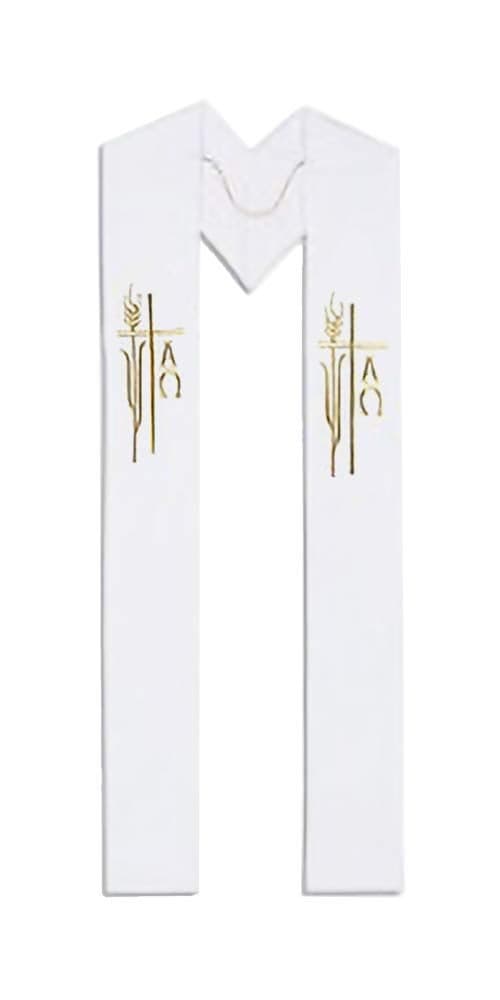 Alpha Omega Wheat PriestClergy Overlay Stole White