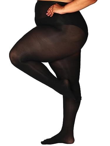 HONENNA Queen Plus Size Tights, 20+ Colors Women's Curves Semi Opaque Stockings Nylons Pantyhose 1X 2X 3X 4X 5X 6X, 1-6 Pairs (1 Pair-Black 3X-4X)