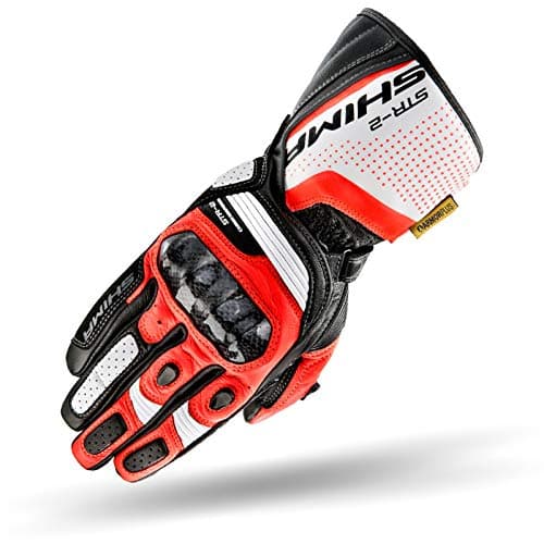 SHIMA STR-2 Motorcycle Gloves Men Leather Long Biker Armoured Protectors Moto Sliders Racing Powersports Approved Touchscreen Motorsport Glove Summer Lightweight Motocross (Red Fluo, XXL)