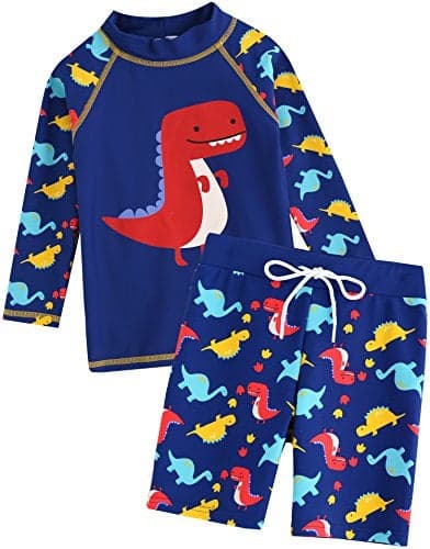 VAENAIT BABY Kids Boys Rashguard Swimsuit Long Shirt and Shorts Set Dino Pop L