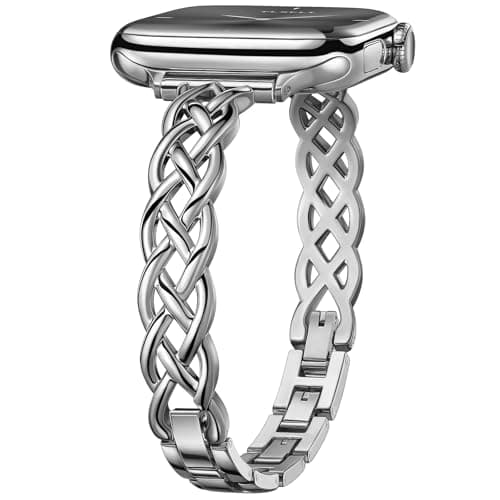Tlselt Silm Bracelet Compatible with Apple Watch Bands 38/40/41/42/44/45/46/49mm for Women, Celtic Thin Dressy Stainless Steel Metal Designer Fancy Strap for iWatch Series 11 10 9 8 7 6 5 4 3 SE Ultra