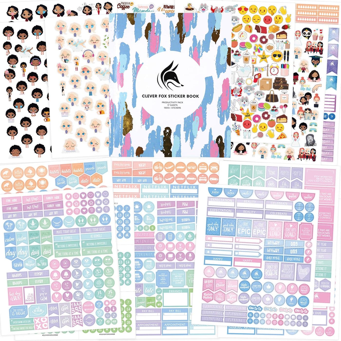 Planner Stickers by Clever Fox 1500 Productivity Budget Fitness Mom Student Classic Number Holiday Stickers for Your Monthly Weekly Daily Planner Calendar or Journal Classic Pack