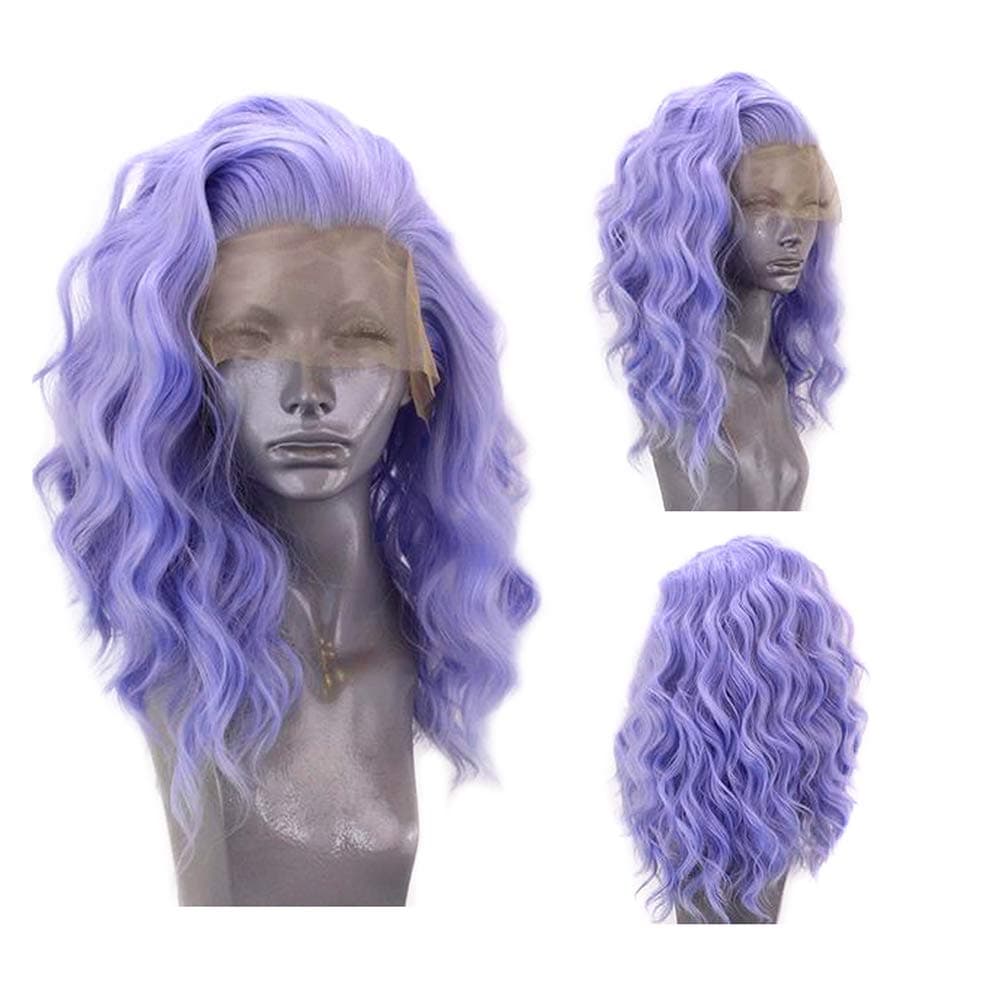 RONGDUOYI RDY Lavender Purple Short Bob Lace Front Wigs for Women Free Part Synthetic Body Wave Wigs with Natural Hairline Glueless Light Purple Makeup Wedding Party Cosplay Wig 12Inches