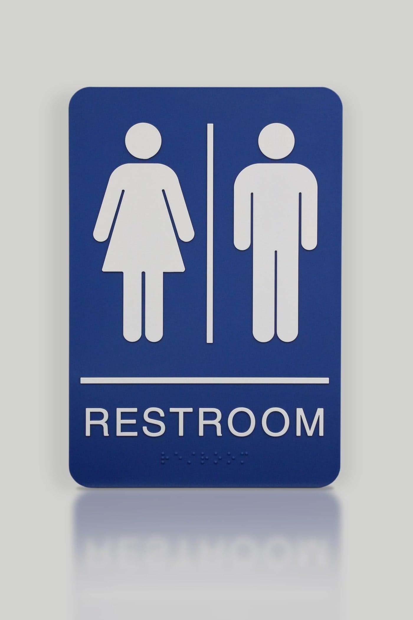 Headline Sign 5212 Women and Men’s Restroom ADA Sign with Grade 2 Braille and Tactile Graphics, 6" x 9", Blue/White, Made in USA