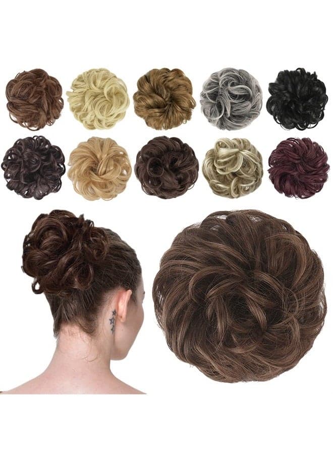 Hair Buns Hair Piece Hairpieces for Women Brown and Light Auburn Mixed Hair Scrunchies Thick Hair Extension Bun Messy Wavy Ponytail Scrunchy Updo Chignon 1PCS