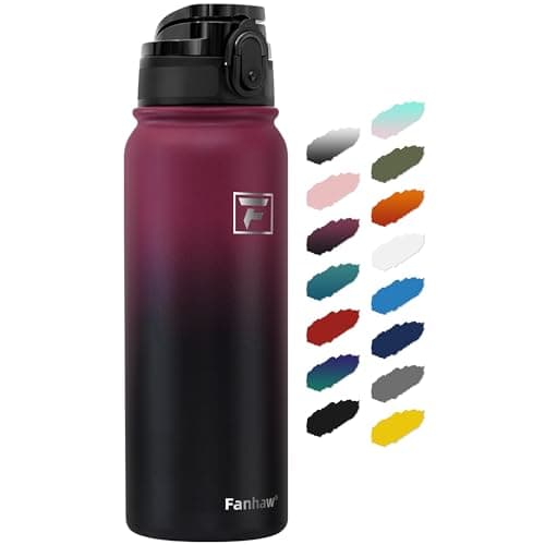 Fanhaw 20 Oz Insulated Stainless Steel Vacuum Water Bottle with Anti-Dust Pop-Open Lid - For Kids, Women, Men | Leak & Sweat Proof (Red Black)