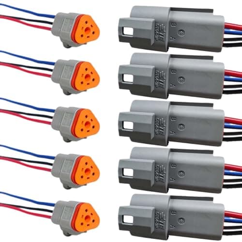 3 Pin Deutsch Car Waterproof Electrical Connector with 17AWG Cable Wire 3 Way Automotive Male and Female Plug Wiring Harness 3 Wire DT Pigtail for Cars Boats Trucks