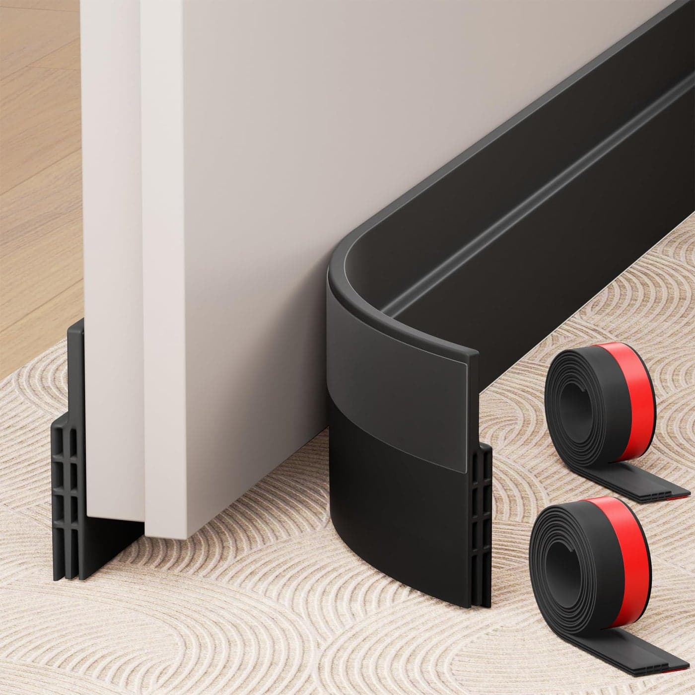 Hojoy 2 Pack Under Door Draft Stopper Adjustable Door Sweep AntiCollision Strong Adhesive Weather Stripping Tape Soundproof Draught Stoppers 2 W x 39 L Black