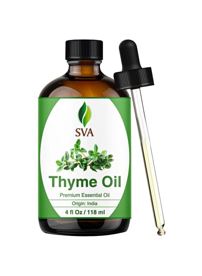 SVA Organics Thyme Essential Oil 4 Oz with Dropper 100% Pure Natural Premium Therapeutic Grade Oil for Skin Care, Hair Care, Body Massage & Aromatherapy