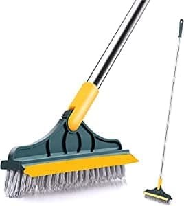 Knowza Bathroom Cleaning Brush with Wiper 2 in 1 Tiles Cleaning Brush Floor Scrub Bathroom Brush with Long Handle 120 Rotate Bathroom Floor Cleaning Brush Home Kitchen Bathroom Cleaning Accessories