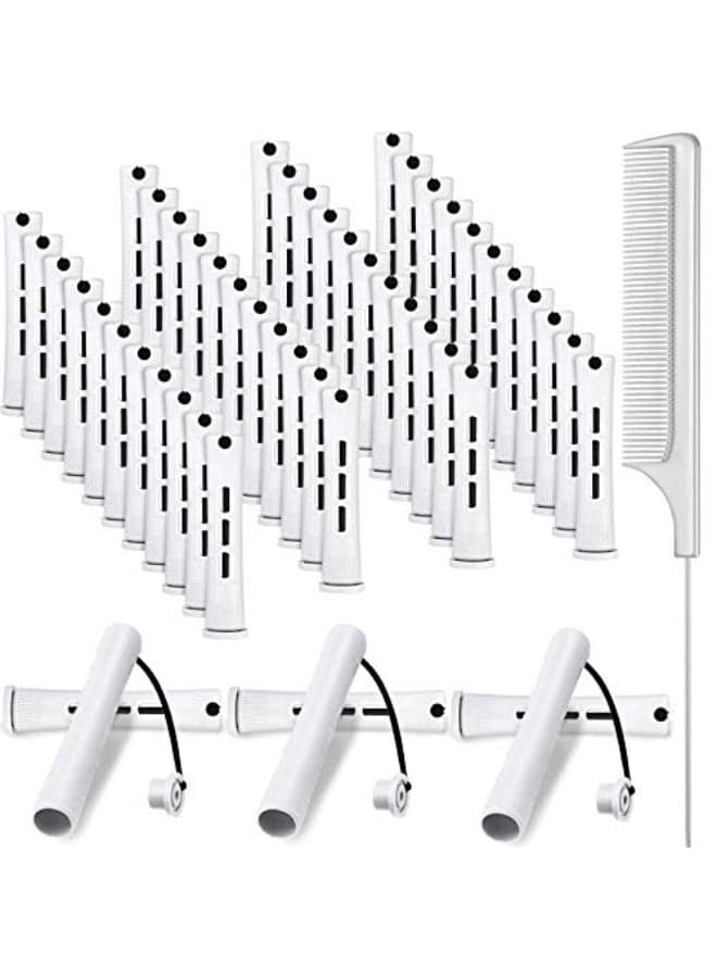 48 Pieces Hair Perm Rods Short Cold Wave Rods Plastic Perming Irons Hair Curling Rollers Curlers with Steel Pintail Comb Rat Tail Comb for Hairdressing Styling Supplies063 InchWhite