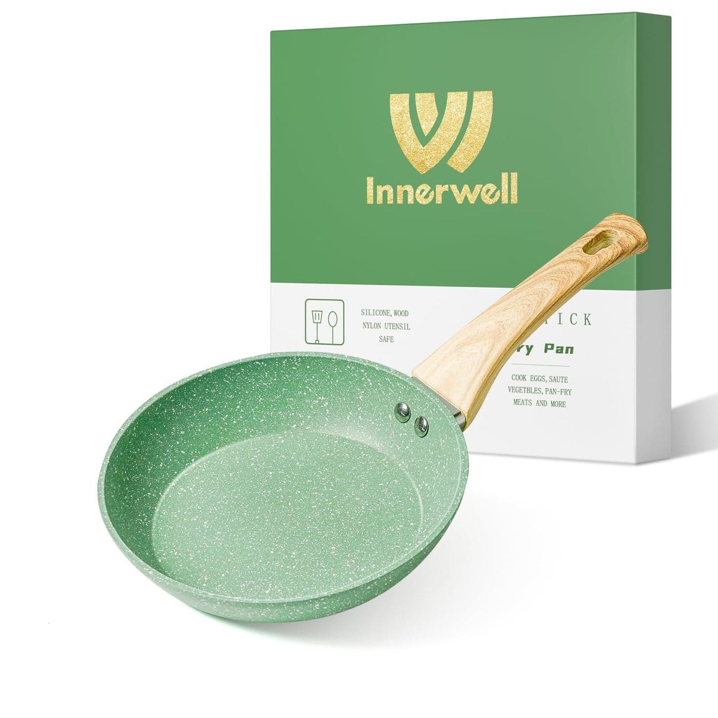 Innerwell NonStick Frying Pan 24 cm Induction Frying Pans Professional NonStick Granite Coating Ceramic Tortilla Frying Pan PFOAFree NonToxic OvenSafe DishwasherSafe Green