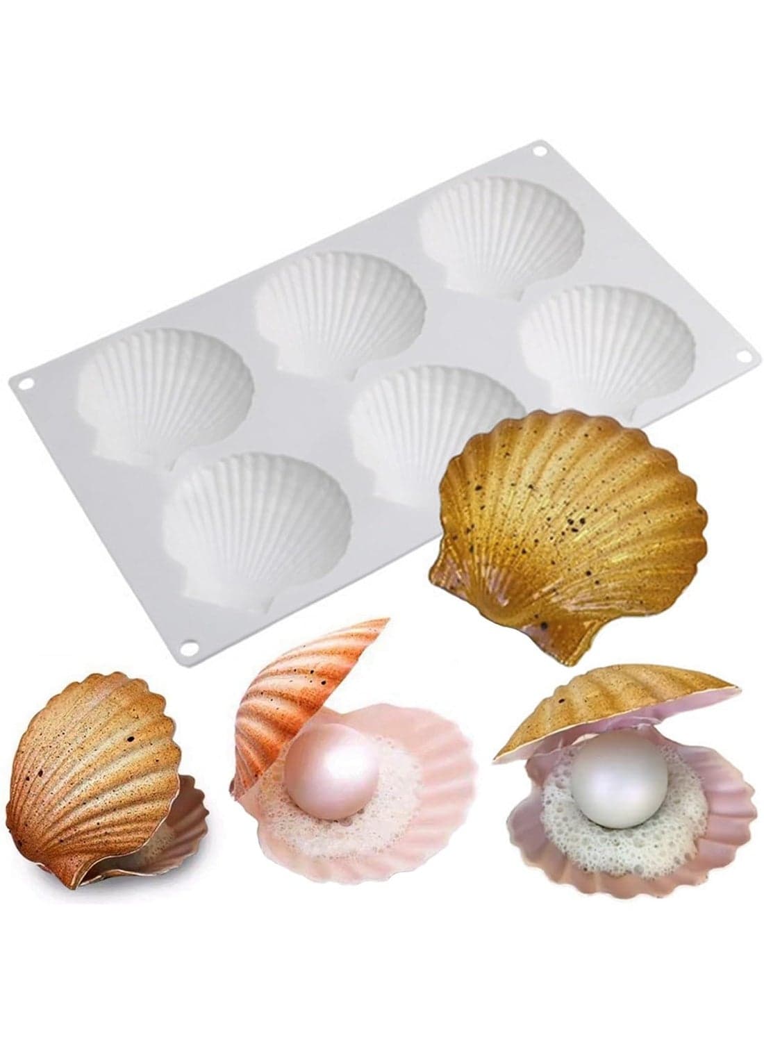 6 Cavity Shell Shaped Silicone Molds, Seashell Baking Molds, Marine Theme Chocolate Cake Fondant Molds, 3D Ocean Resin Crafting Projects, for Candy Cookies Sugar Cupcake Decor
