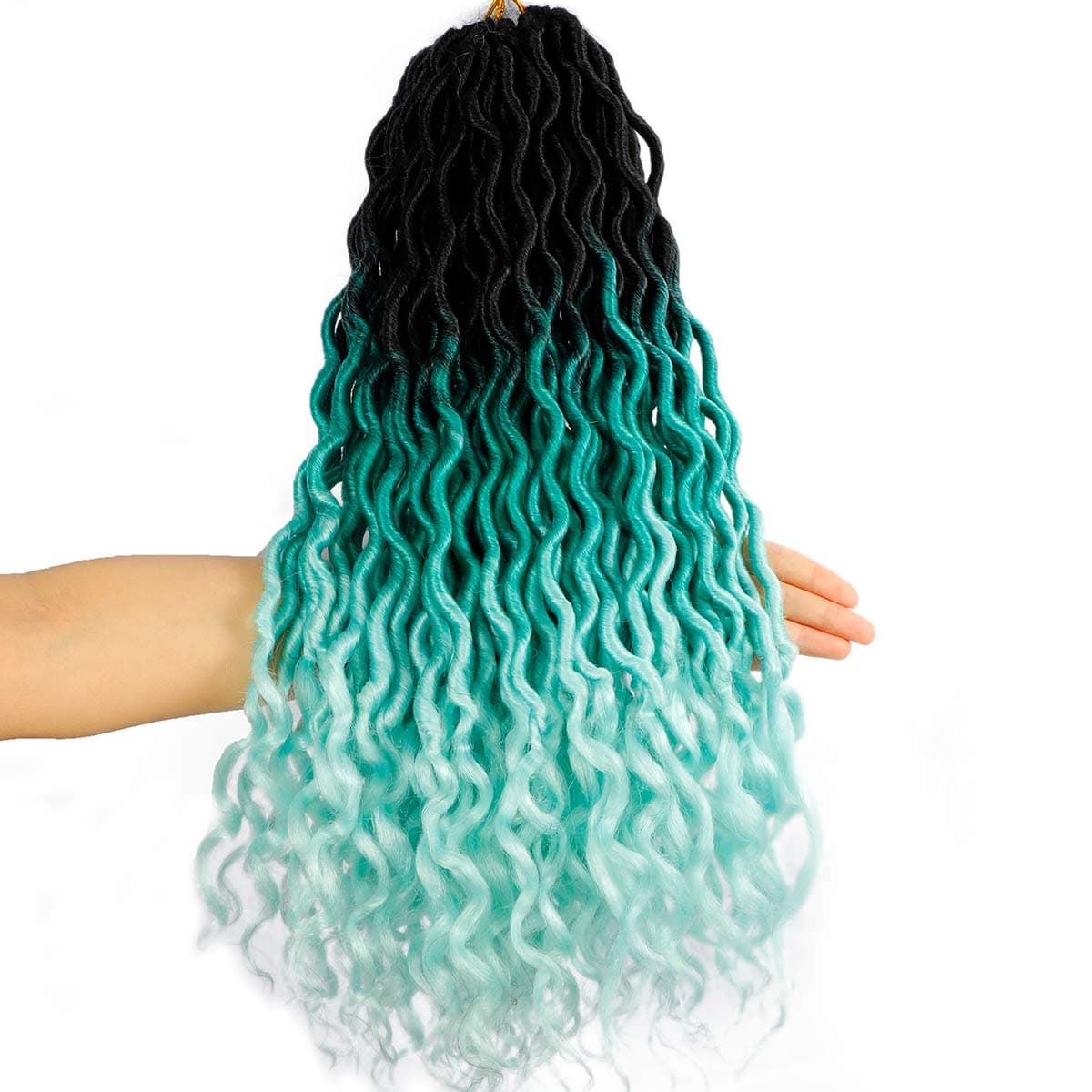 Ouyafei 5Pack Wavy Faux Locs Braids Crochet Hair 20inch Ombre Green Braiding Hair Goddess Locs with Curly Ends Synthetic Twist Crochet Hair Extensions 1BGreenLight Green500gLot