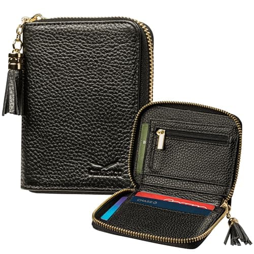 Claasico RFID Small Zipper Wallet for Women, Ladies Genuine Leather Bifold with Coin Zipper Pocket w/Anti-Theft Travel Protection
