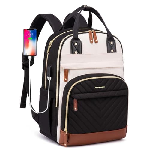 Laptop Backpack for Women College Bookbag - 17.3 Inch Fashion Travel Work Bag with USB Charger Anti-theft Business Backpacks for Nurse Teacher Beige Black Brown