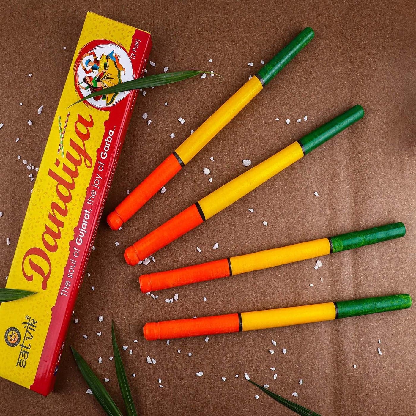 SATVIK 2 Pairs 4 Pcs Wooden Dandiya Sticks Handcrafted Multicolor Dance Props for Cultural Events Performances