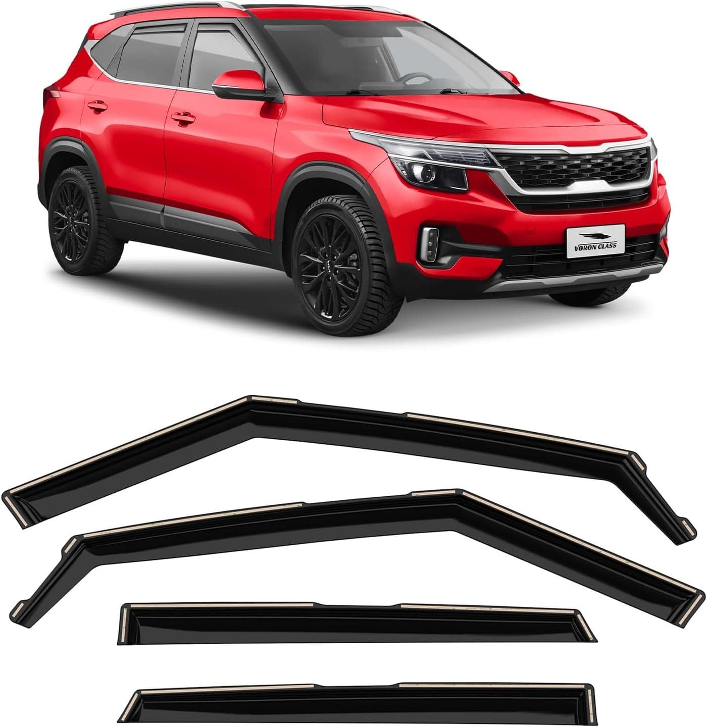 Voron Glass In-Channel Extra Durable Rain Guards for Kia Seltos 2021-2023 - 4 Piece Set