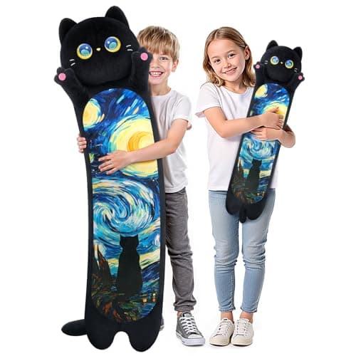 Mewaii Long Cat Plush 5 Sizes, 120% Extra Filling Giant Plushness Kids Body Pillow, Kawaii Cute Black Starry Cat Stuffed Animals Plushies, Big Long Body Pillow Plush Gift for Girls 20”