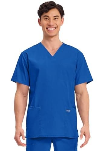 Cherokee Men's V-Neck Top Traditional fit with 4 Pockets, Ultra Soft, Durable, Fade Resistant, 2-Way Stretch Fabric - WW695T, XL, Royal