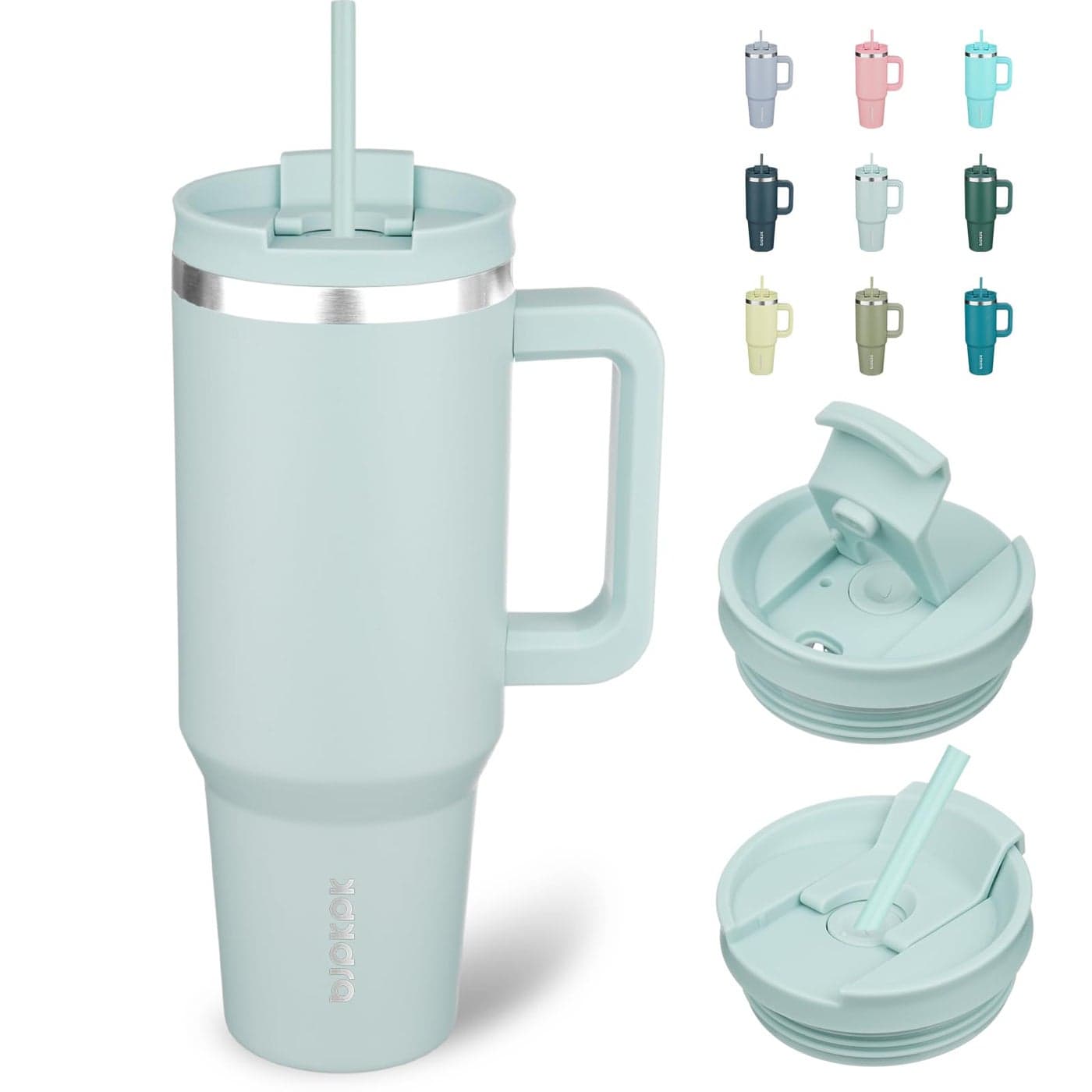 BJPKPK 40 oz Insulated Tumbler With Lid And Straw Stainless Steel Tumblers Cup With Handle For Women And MenBlue Haze