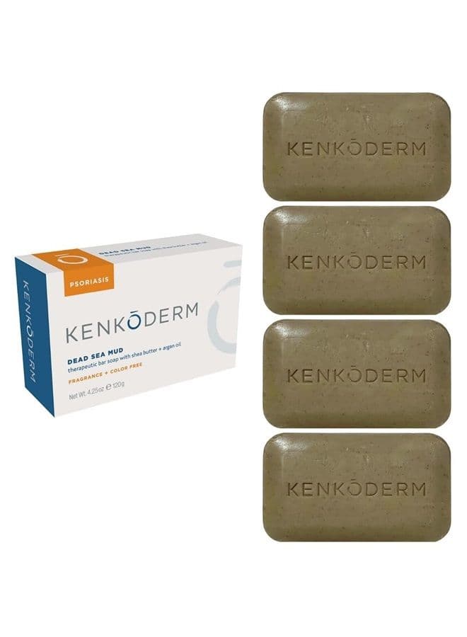 Psoriasis Dead Sea Mud Soap with Argan Oil & Shea Butter 4.25 oz | 4 Bars | Dermatologist Developed | Fragrance + Color Free | Eczema, Psoriasis and Rosacea