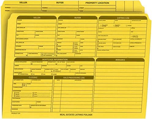 Real Estate Listing Folder - Right Panel List, Holder for Documents Pre-Printed with Closing Checklist & Tracker on Card Stock - Color Dots for Organization - Letter Size, 25-Pack - Yellow