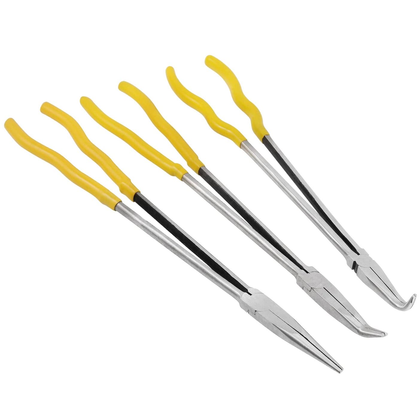 FUNSUEI 3 PCS 16 Inches Long Needle Nose Pliers Set, Long Nose Pliers Set, Long Reach Pliers Set for, 90-Degree Angle, 45-Degree Angle, Straight Needle Nose