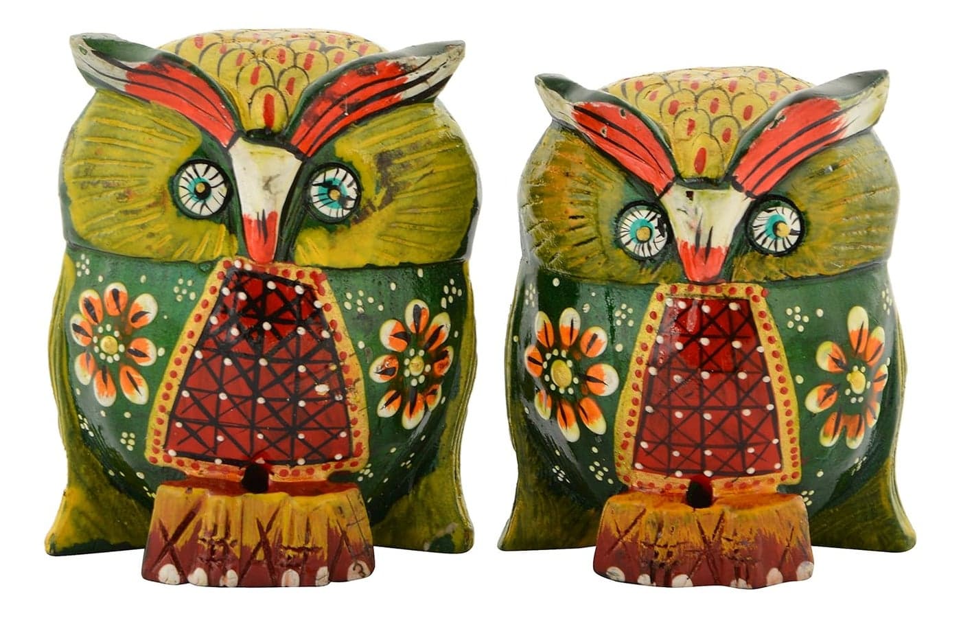 Houzzplus Wood Painted Owl Set 7 x 3 x 8 cm Multicolour