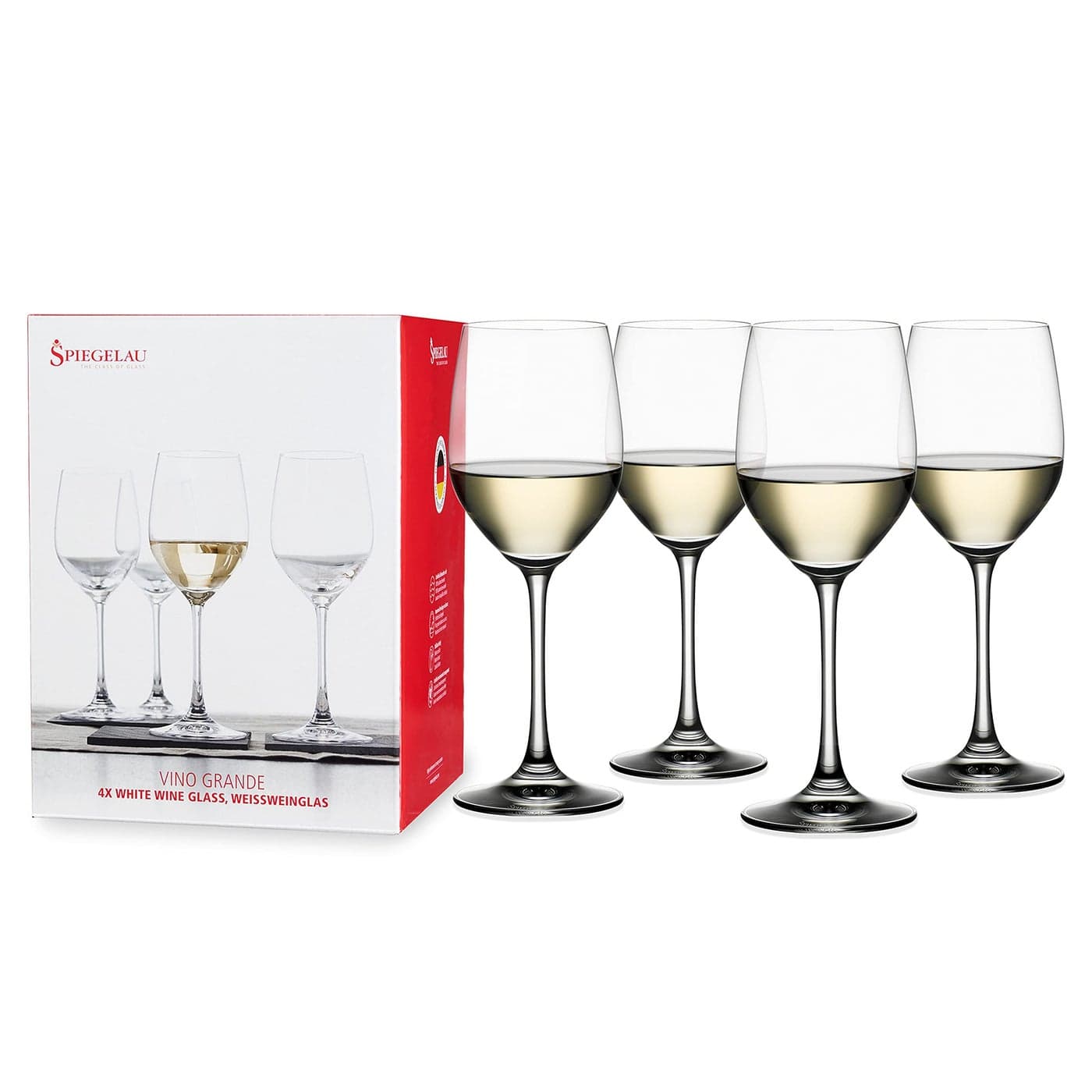 Spiegelau Vino Grande White Wine Glasses Set of 4 EuropeanMade LeadFree Crystal Classic Stemmed Dishwasher Safe Professional Quality White Wine Glass Gift Set 12 oz