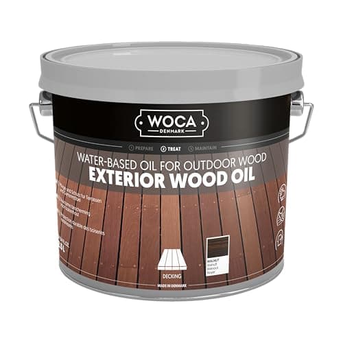 WOCA Denmark - Exterior Wood Oil - Water Based Penetrating Stain for Outdoor Wood Decks, Fences, Siding and Furniture - 2.5L - Walnut