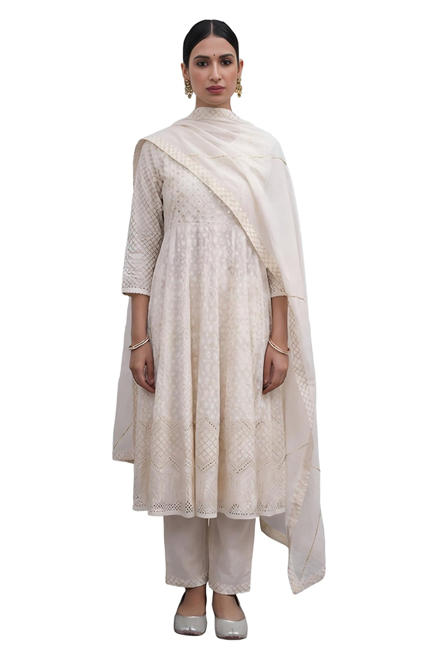 Janasya Women Beige Ethnic Motifs Printed Pure Cotton Kurta with Pant & Dupatta Latest Style