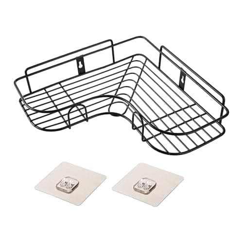 Sulfar 1-Shelf Modern Metal Corner Shelf, No-Drill Adhesive Installation, Ventilated Design, Bathroom Triangle Corner Shelf