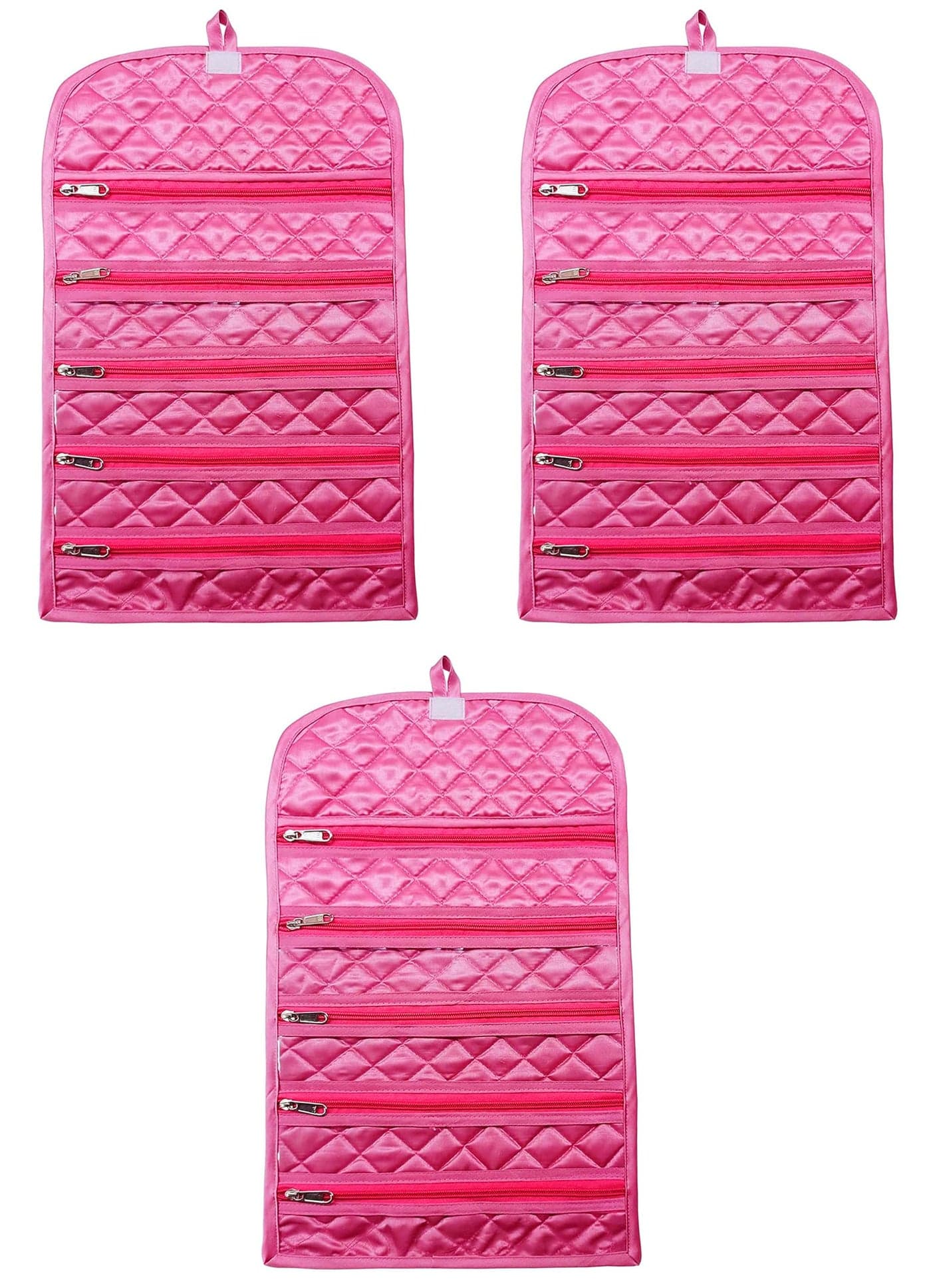 atorakushon® Satin Cosmetic Makeup Pouch Payal Chain Wrist Watch Jewelry Organizer Pack of 3 (Pink)