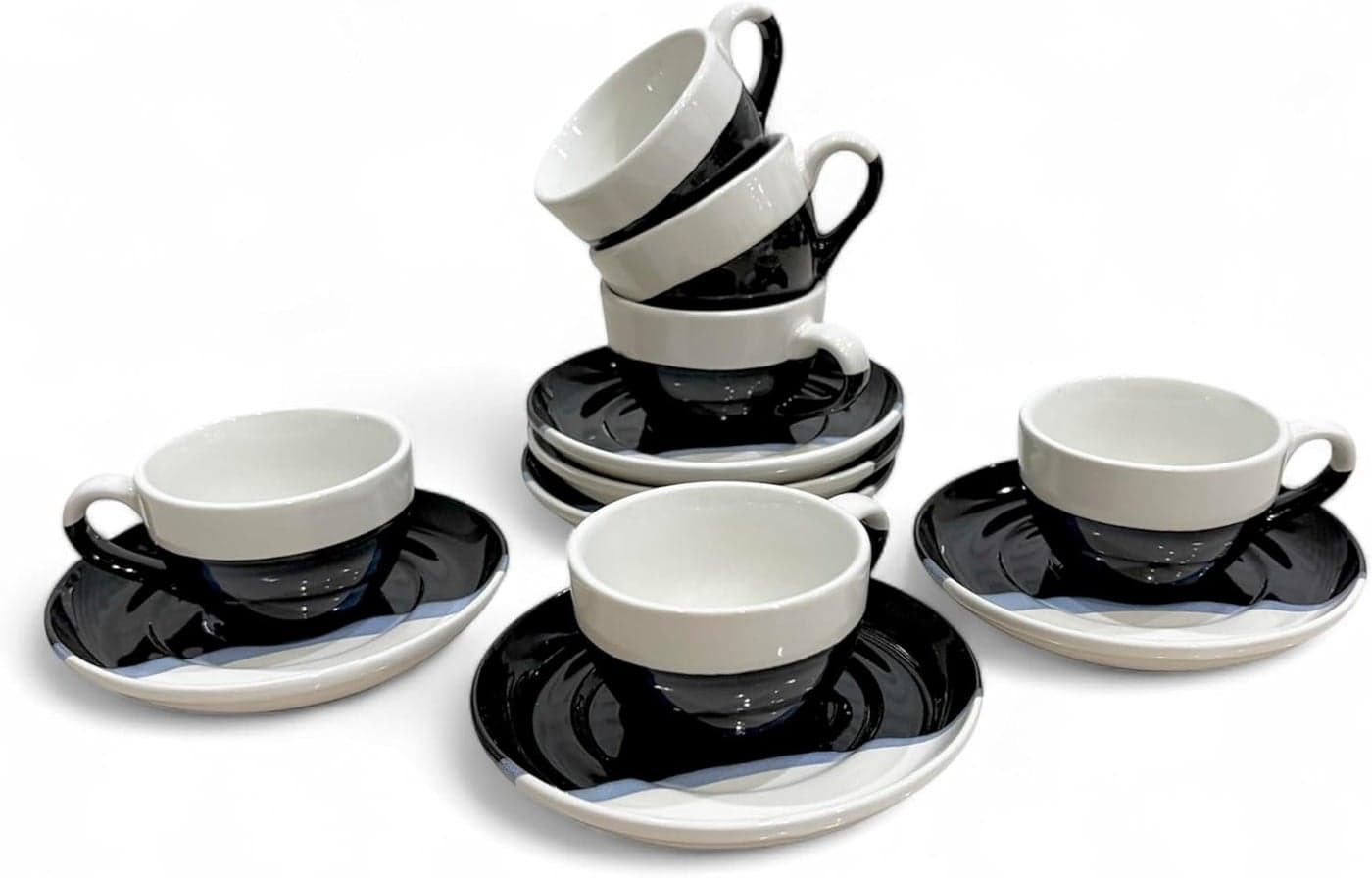 2 Ounce Espresso Cups with Saucers Mini Ceramic Espresso Cups Set of 6 Espresso Cup Set Coffee Mug Set for Latte Macchiato Demitasse Cups Set for Cafe Microwave Dishwasher Safe Black