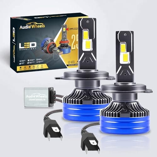 Audio Wheels H4/H19/9003/HB2-250W LED Headlight Bulbs – 30,000 Lumens Ultra-Bright, 6000K Cool White – IP68 Waterproof, Plug & Play Conversion Kit – 50,000+ Hrs, 2-Year Warranty