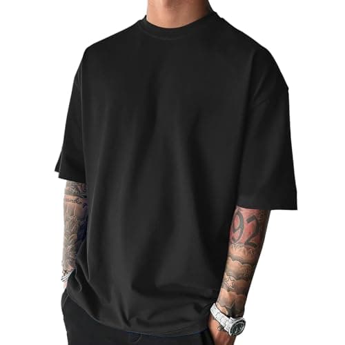Men's Fashion Oversized Tshirts Workout Short Sleeve T-Shirt Dry Fit Lightweight Crewneck Tee Tops Black